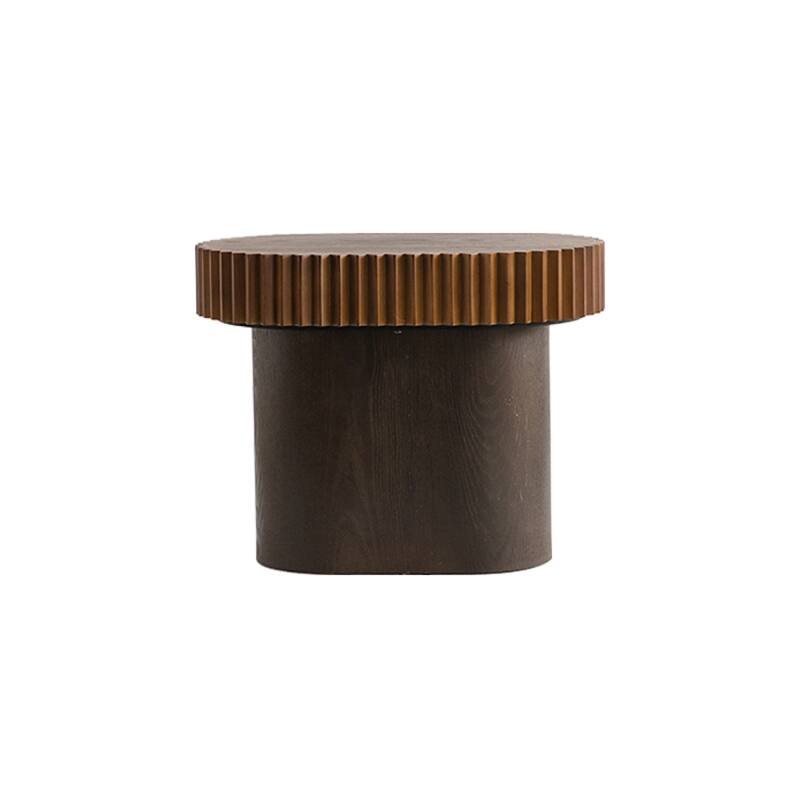 Roomfitters Handcrafted Round Nesting Coffee Table Set of 2, Modern Fluted Wood Center Tables for Living Room, Natural Brown