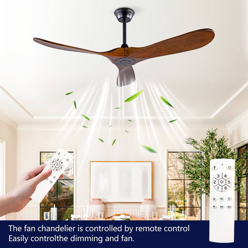 52 Inch Ceiling Fans Without Lights,Solid Wood Ceiling Fan with Remote Control and DC Motor,Ceiling Fan no Light with 3 Blades