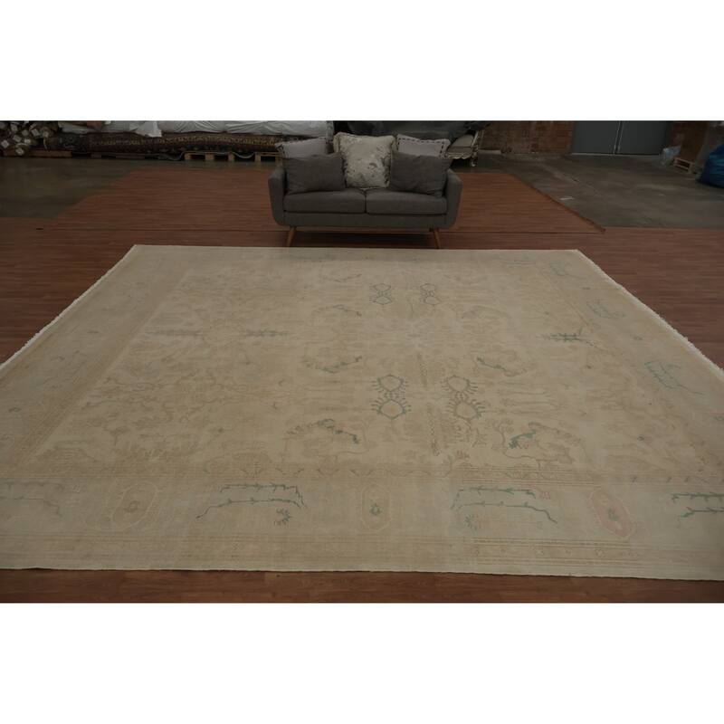 Hand Knotted Oriental 100% Wool Carpet Traditional All-Over Beige & Ivories Ziegler Area Rug - 12' 10'' X 12' 6''