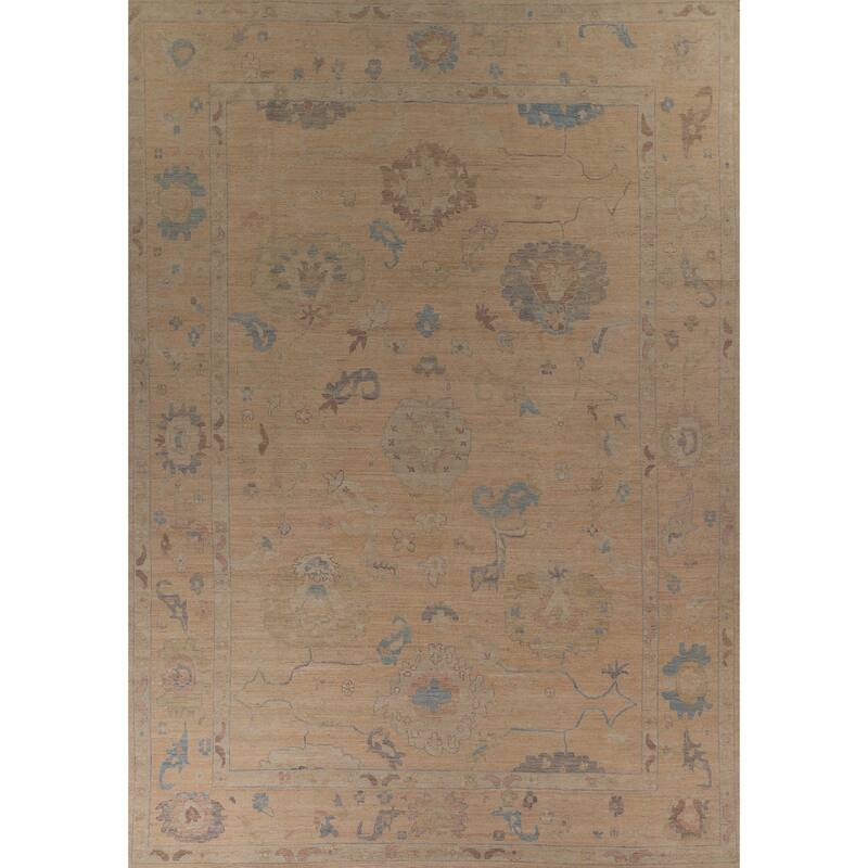 Vegetable Dye Oushak Turkish Area Rug Hand-Knotted Orange Wool Carpet - 10'6"x 13'10"