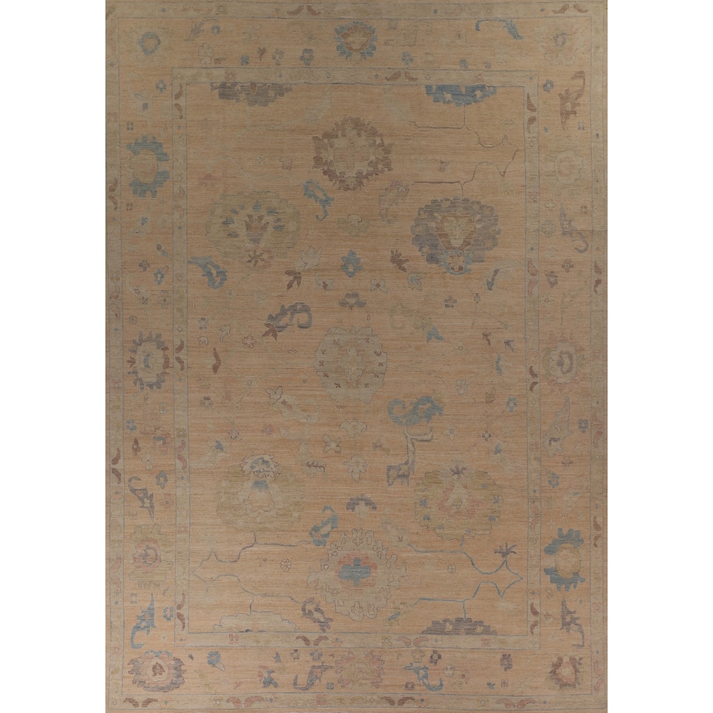 Vegetable Dye Oushak Turkish Area Rug Hand-Knotted Orange Wool Carpet - 10'6"x 13'10"