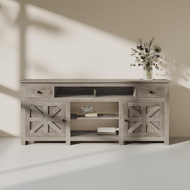 Moasis 70"W Farmhouse TV Stand, Entertainment Center with Power Outlet - Grey - 70"W