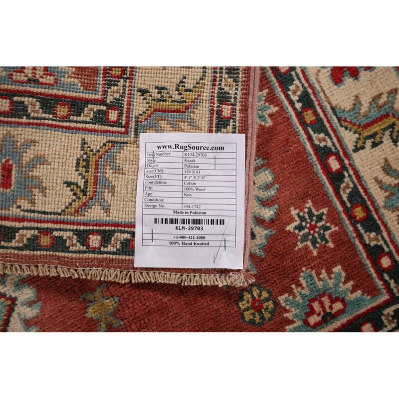 Kazak Accent Rug Handmade Traditional Orange Wool Carpet - 2'8" x 4'1"