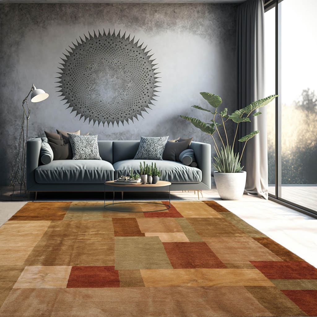 Hand Knotted Beige, Sage Tibetan 100% Wool Modern Oriental Area Rug - 9' x 12'