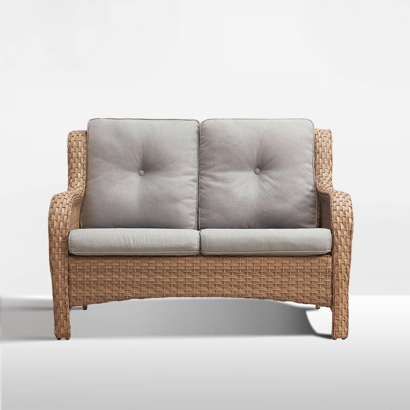 Outdoor Loveseat Sofa 2-Seat Sofa Yellow-Beige - Yellow