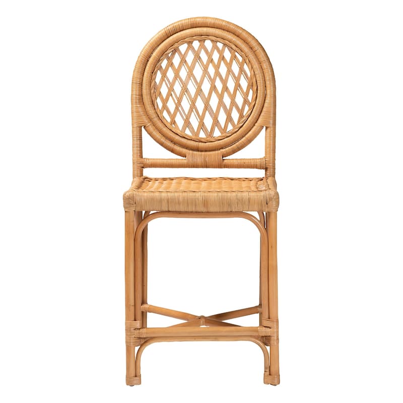 Oxford Round Back Rattan Counter Stool - Handwoven Cane Counter Height Chair, Natural Wicker Coastal Kitchen Island Seating