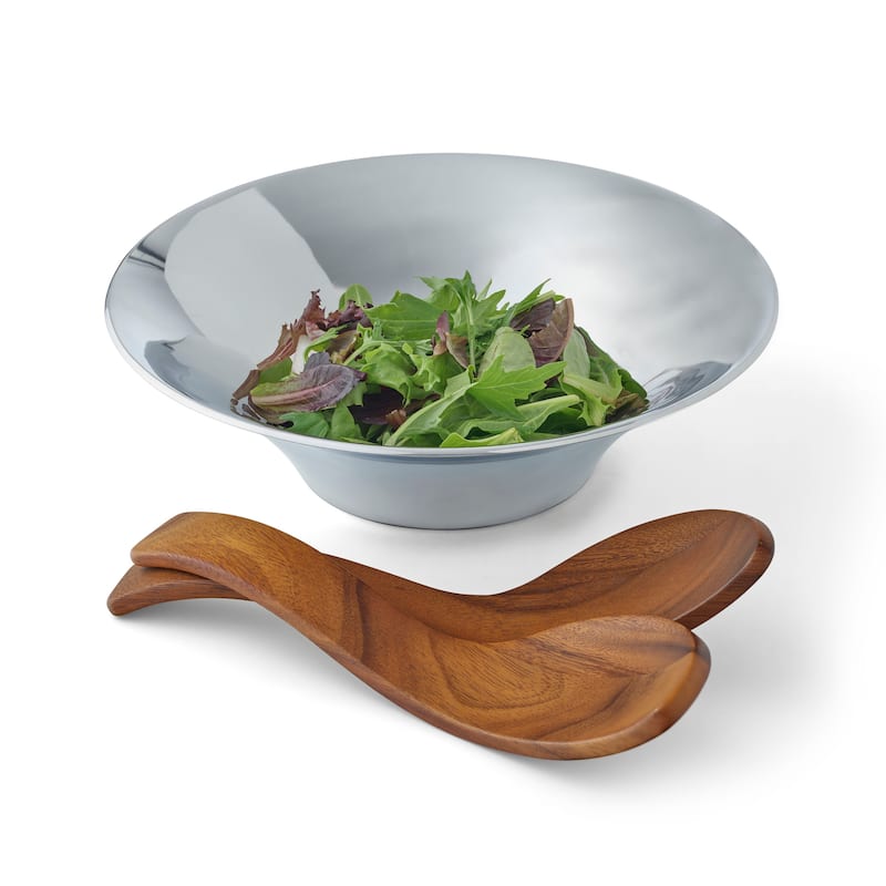 Nambe Chillable Salad Bowl with Servers - 7" L x 13" W x 4" H