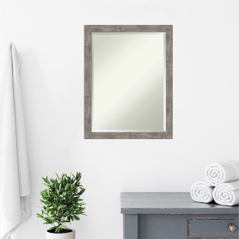Beveled Wood Bathroom Wall Mirror - Marred Pewter Frame