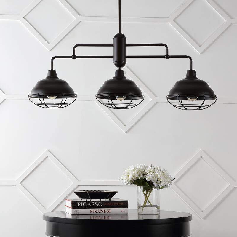 Cora 10.38" 1-Light Industrial Farmhouse Iron LED Pendant, Oil Rubbed Bronze by JONATHAN Y