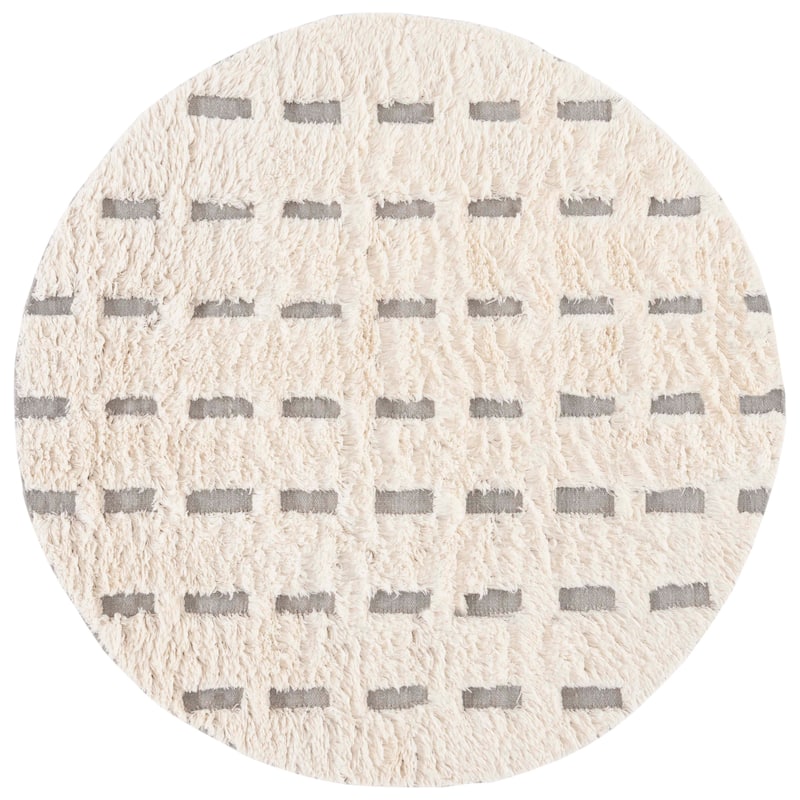 SAFAVIEH Handmade Casablanca Shag Arnela Wool Rug - 6' Round - Grey/Ivory