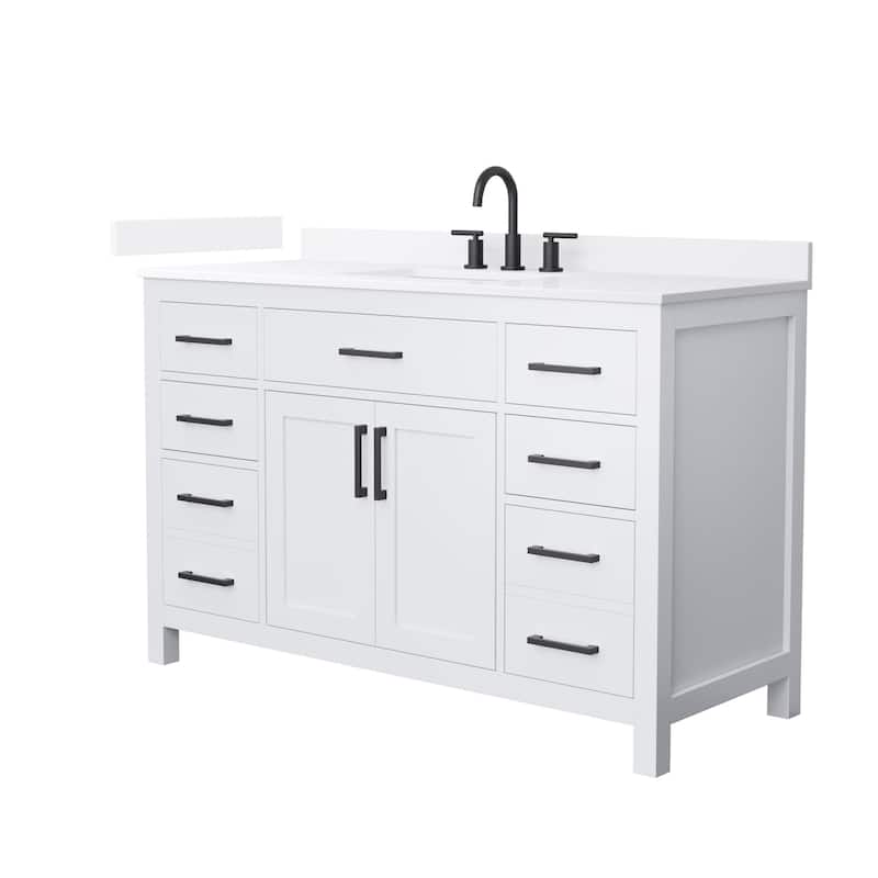 Wyndham Collection WCG2424-54S-QTZ-US3MXX Beckett 54" Free Standing - White / White Quartz Top / Matte Black Hardware