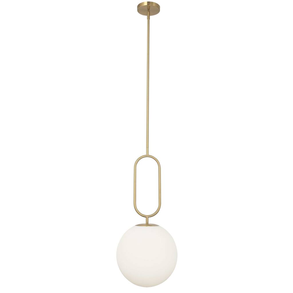 Dainolite Simone Modern and Contemporary 1 Light Incandescent Pendant Aged Brass with Opal Glass