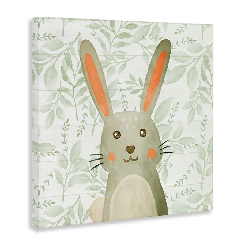 Stupell Whimsical Bunny on Florals Canvas Wall Art Design By Kim Allen