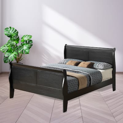 Wooden Sleigh Full Platform Bed - 90" - Black
