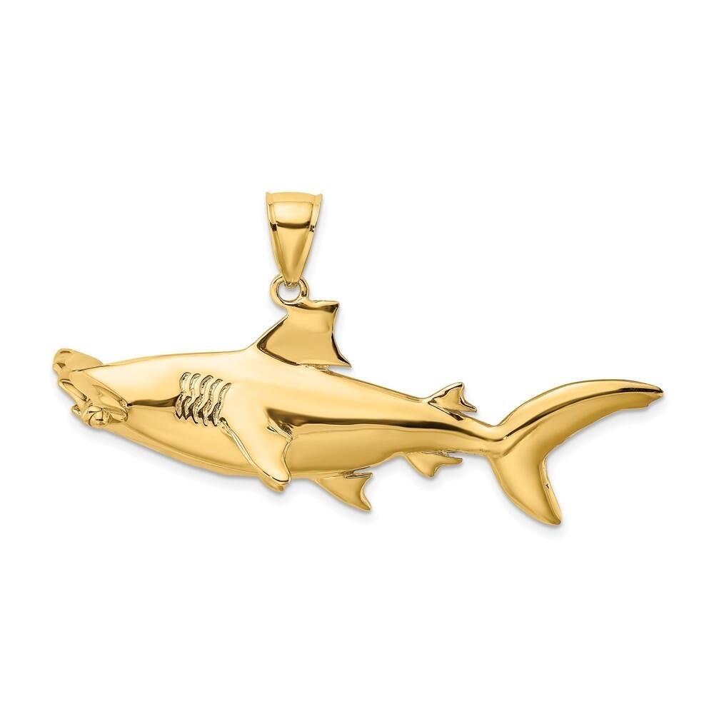 Diamond2Deal 14K Yellow Gold 3-D Hammerhead Shark Charm