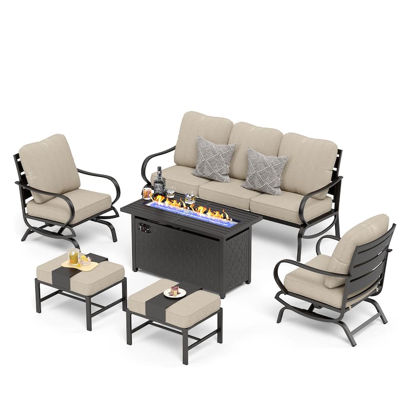 MAISON ARTS Patio Furniture Set 4/6-Piece Outdoor Conversation Set with Gas Fire Pit Table