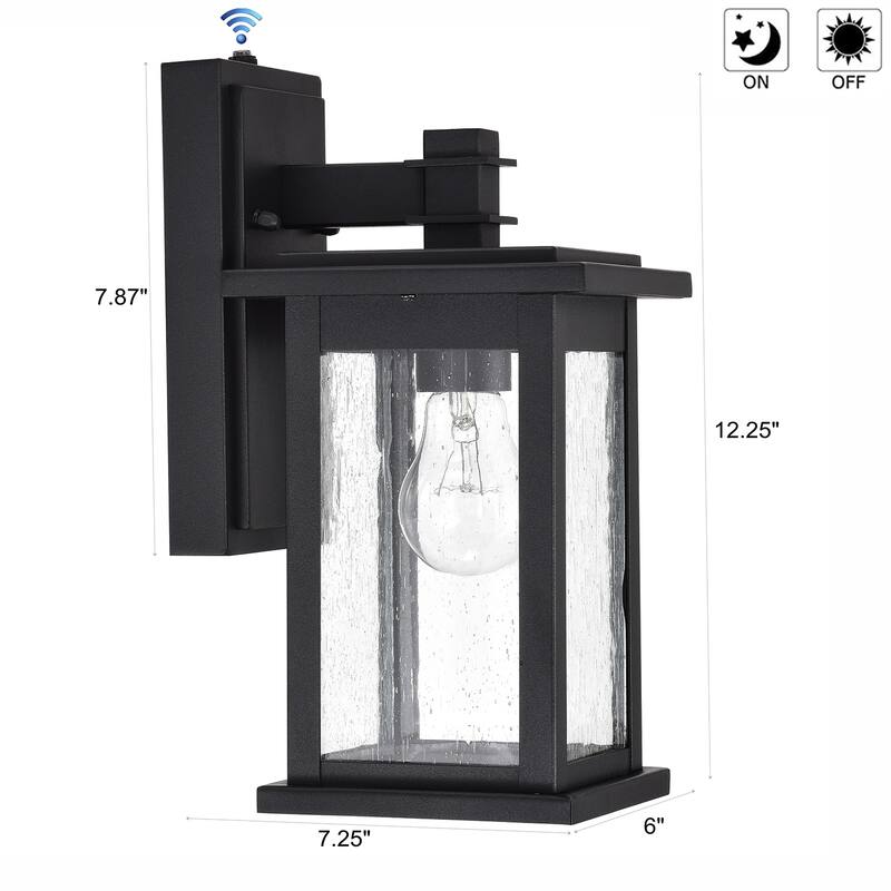 Black 1-Light Dusk to Dawn Outdoor Wall Lantern Sconce - 12.25*6*7.25