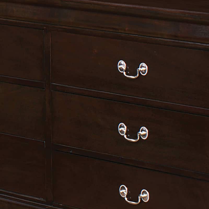 Nim 58 Inch Wide 6 Drawer Dresser, Nickel Bail Handles, Cappuccino Brown