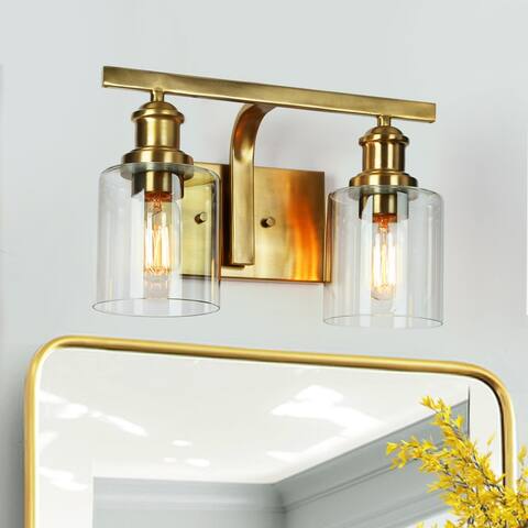 Colbey Modern Glam 2-Light Gold Bathroom Vanity Lights with Clear Glass - 14" L x 6.5" W x 9" H