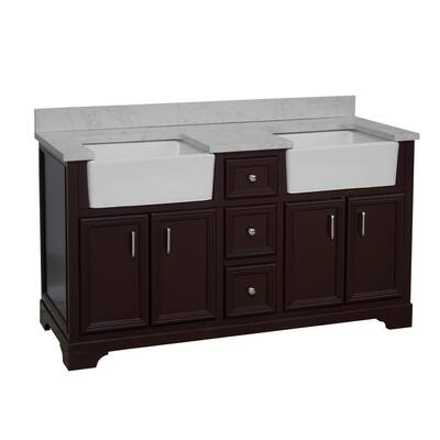 KitchenBathCollection Zelda 60" Double Farmhouse Bathroom Vanity with Engineered Carrara Top