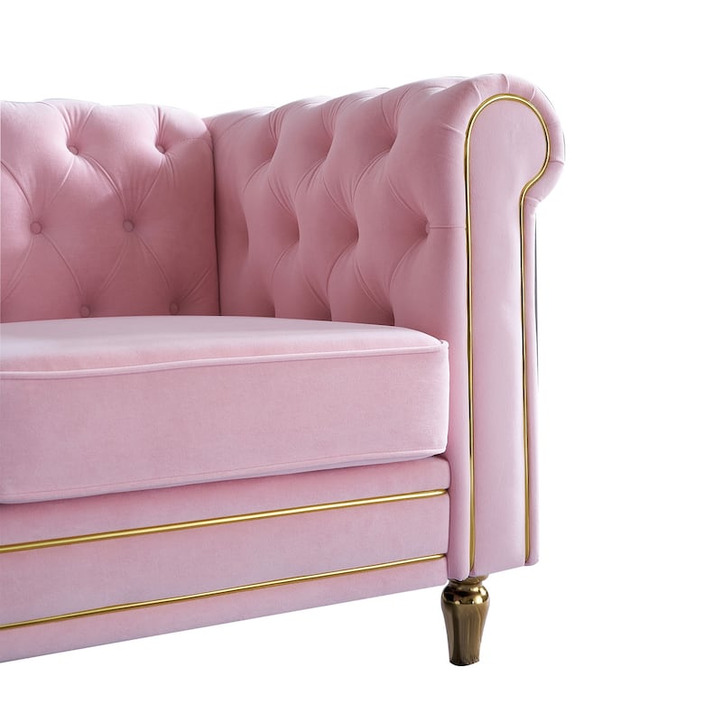Rolled Arm Chesterfield Velvet Sofa - 84.65" High-Density Foam, Electroplated Legs - Elegant Living Room Accent