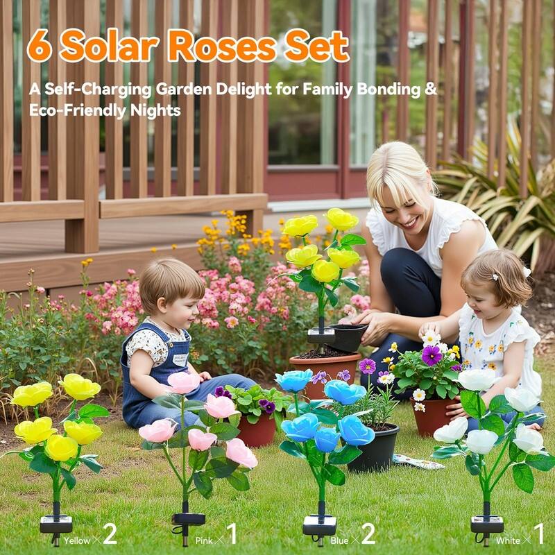 6-Pack Solar Rose Garden Lights – Color Changing, Waterproof