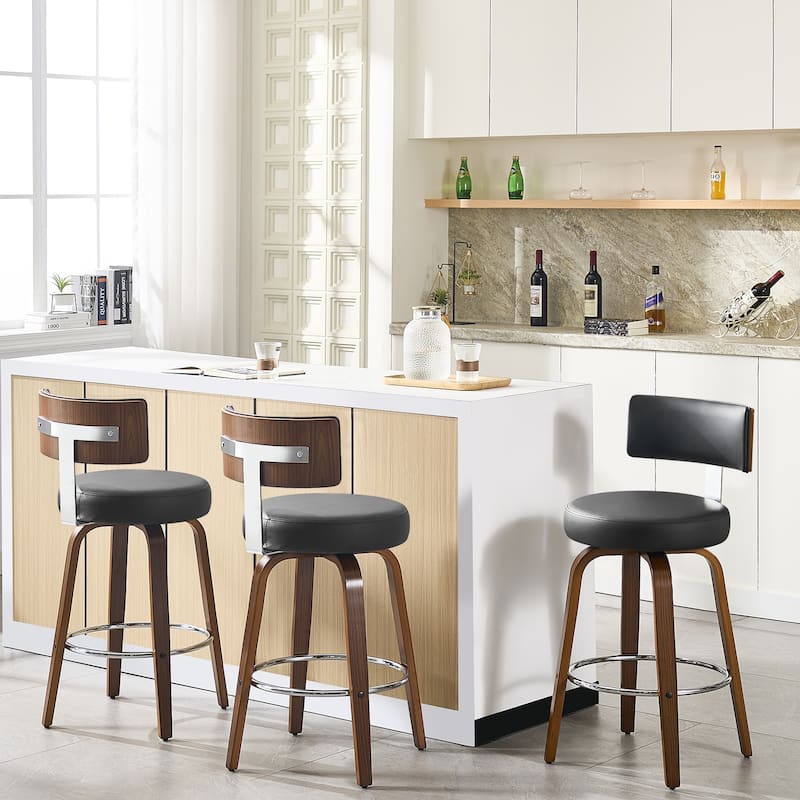 Upholstered Wood Swivel Bar/ Counter Stools, Set of 3