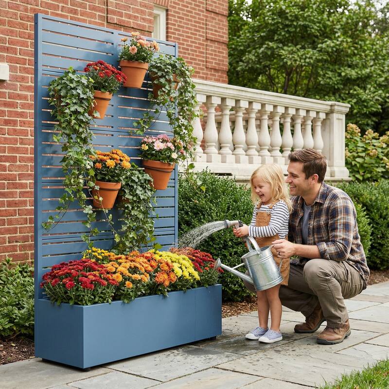 Raised Garden Bed Planter with Trellis Movable Planter Box with Lockable Wheels