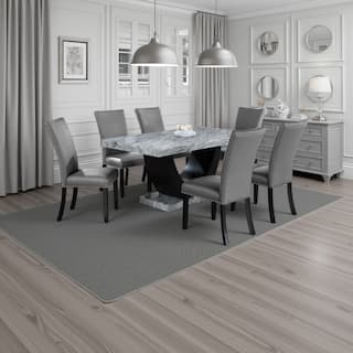 Aline Dining Table with Faux Stone Top, U-Shaped Base, Black 70 Inch