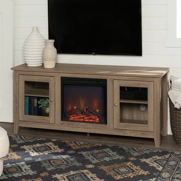 Shop 58 Inch Driftwood 2 Door Fireplace Tv Stand Console On Sale Overstock 10613285