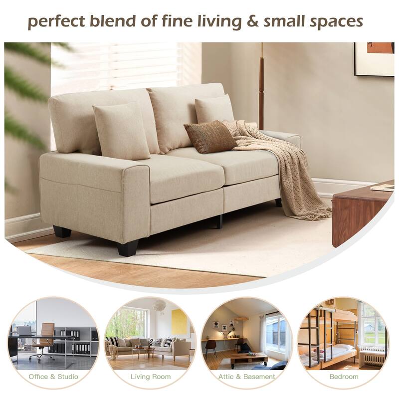 Modern double sofa for small spaces with storage, 2 soft cushions
