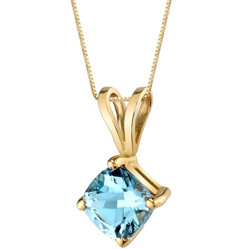 14k Yellow Gold Cushion Cut 0.75 cts Aquamarine Pendant