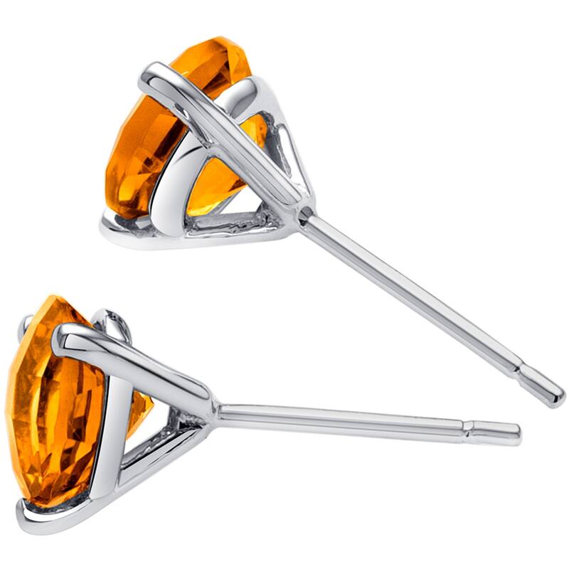14k White Gold Citrine Stud Earrings 1.63ct Round Shape