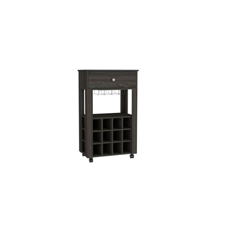 HomeRoots Espresso Rolling Bar Cart With Wine Storage - 23.62 in. x 39.37 in. x 13.98 in.