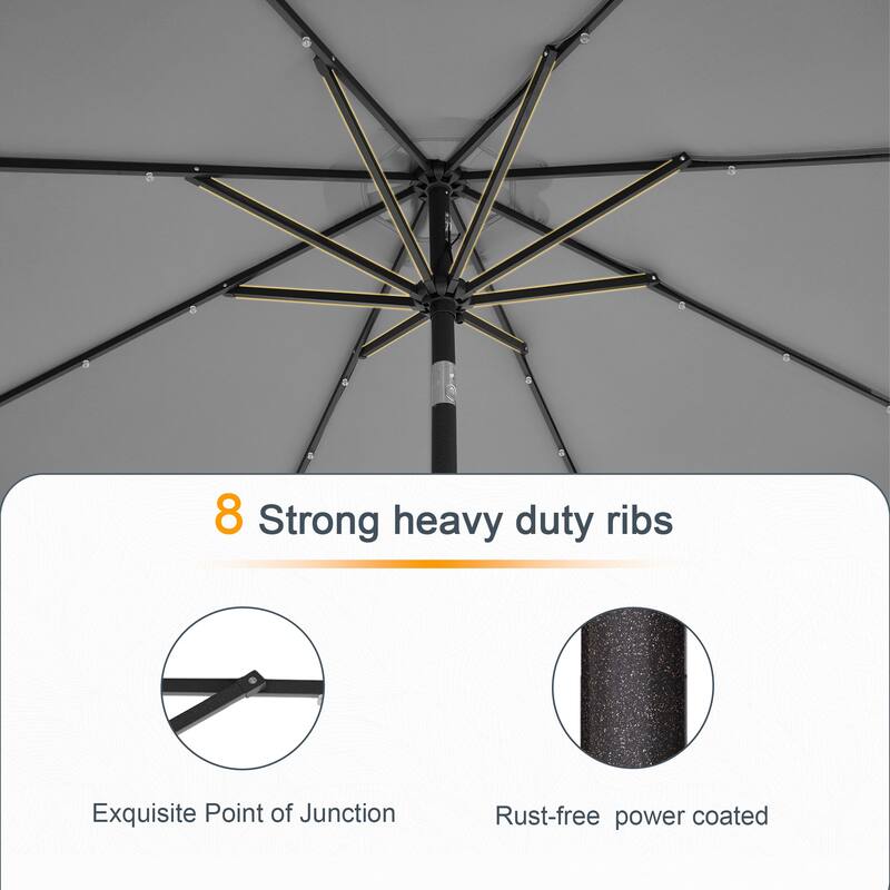 LIVOOSUN 9Ft Patio LED Market Umbrella Outdoor Table Steel Umbrella
