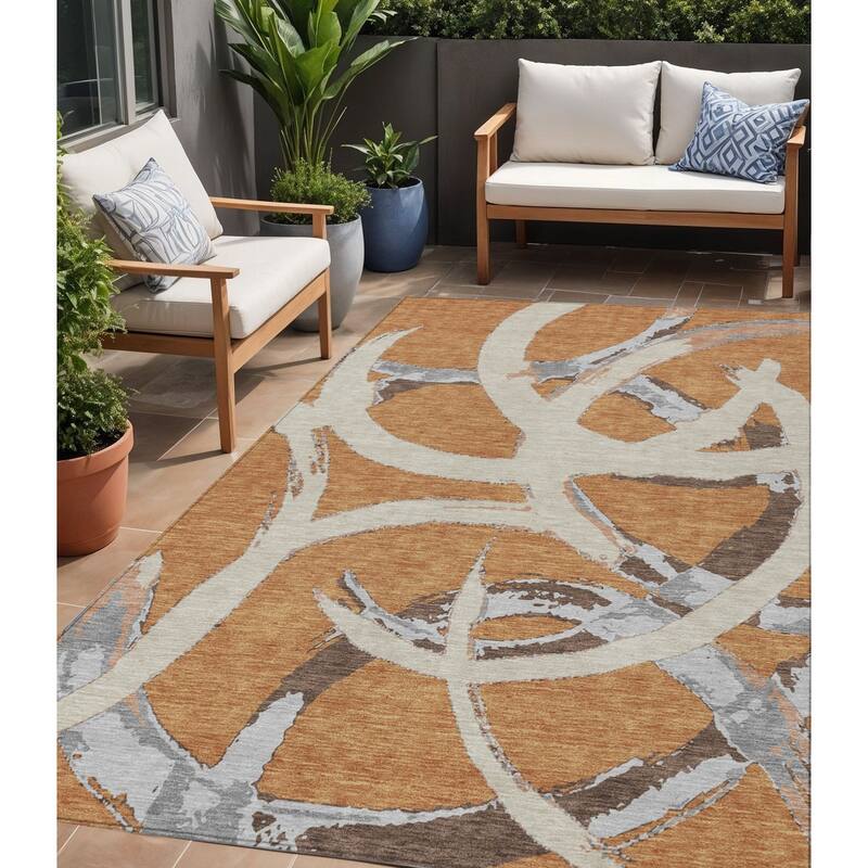 HomeRoots Abstract Transitional Rectangle Outdoor Rug - 5' X 8'