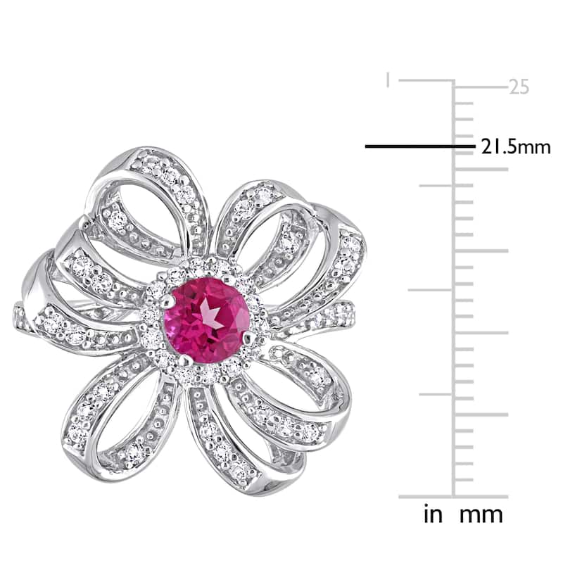 Miadora Pink and White Topaz Floral Cluster Ring in Sterling Silver