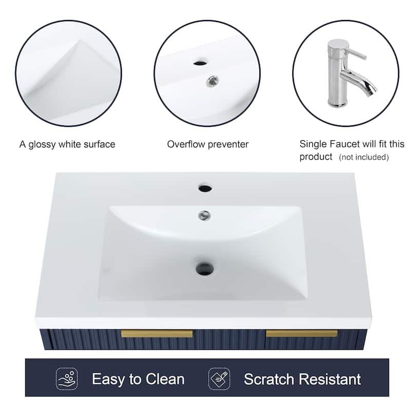 Malwee 24"/30"/48" FreeStanding Bathroom Vanity, Floor Stand Bathroom Vanity with Resin Top,Soft Close Door & Drawer