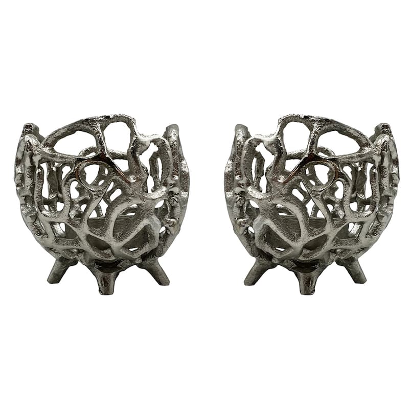 Decorative Handmade Aluminum Round Votive Candle holder Set of 2 - Small (4 x 4 x 4 in) - Nickel