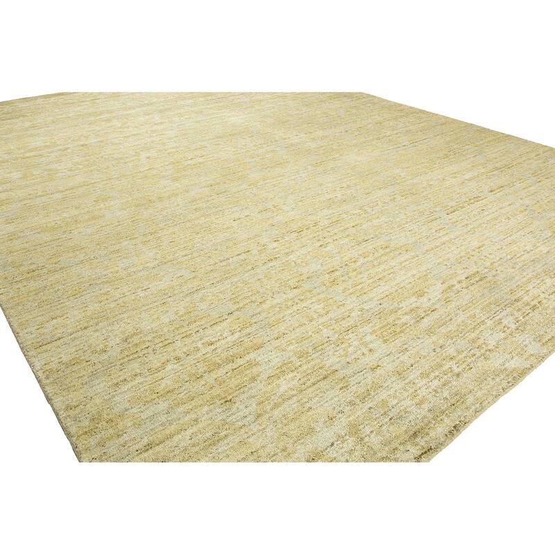 Modern Gold Hand-Knotted Wool & Viscose Area Rug
