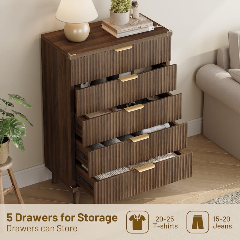 5 Drawer Tall Dresser for Bedroom, Slim Boho Bedroom Furniture