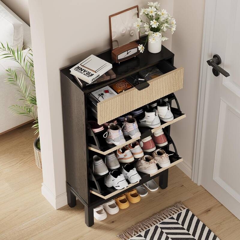 Shoe Storage Cabinet with 2 Flip Drawers and A Drawer