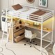 preview thumbnail 3 of 30, Twin Size Metal Wood Loft Bed with Desk, Shelves, LED Light, and USB Charging