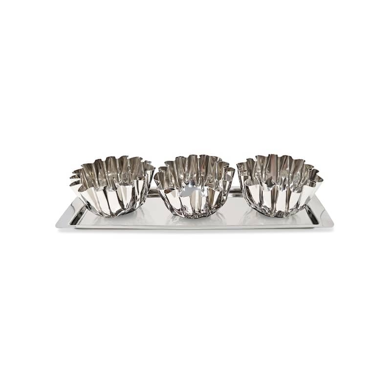 3 Bowl Stainless Steel Relish Dish on Tray, 17.25"L