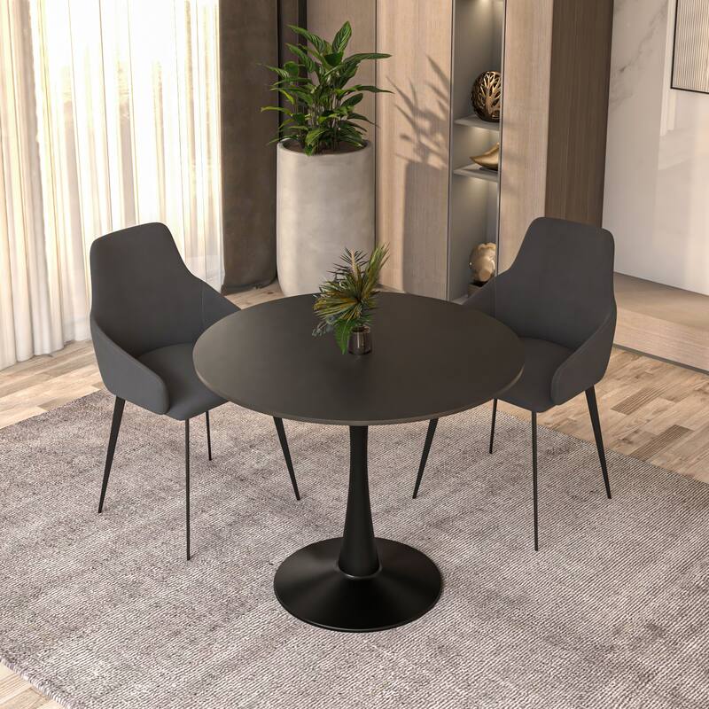 Bristol 32" Mid Century Modern Round Dining Table, MDF Wood Top & Glossy Iron Pedestal Base for Kitchen & Dining Room