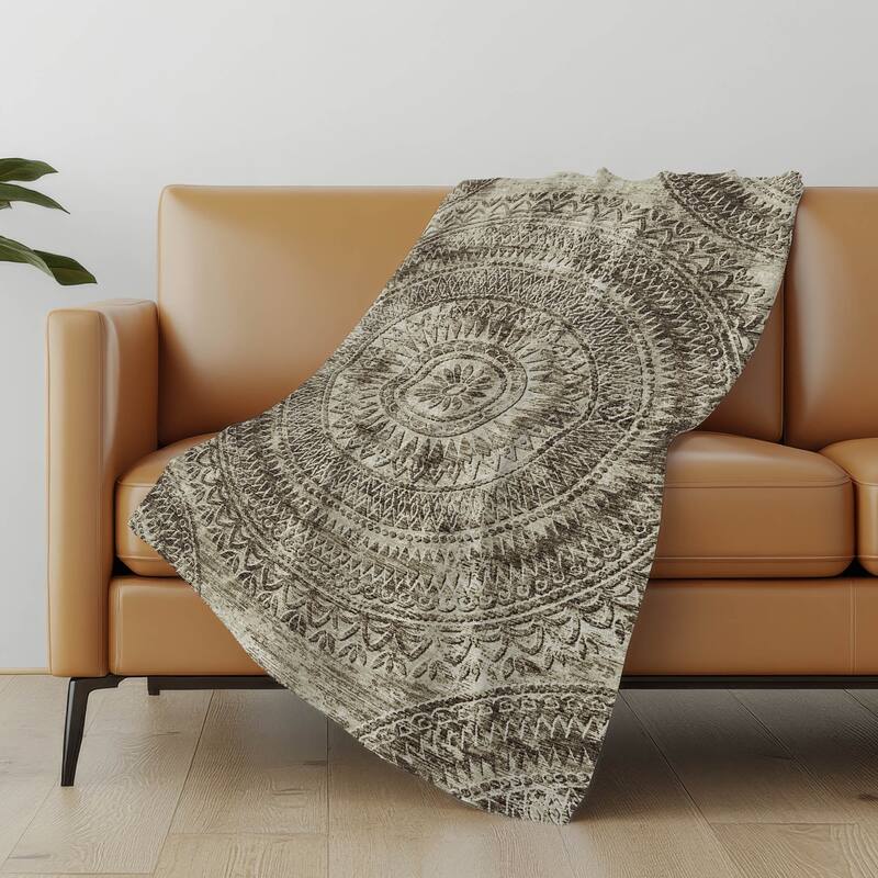 Premium Machine Washable ASB113 Global Medallion Sherpa Throw Blanket - Brown - 4'2" x 5'10"
