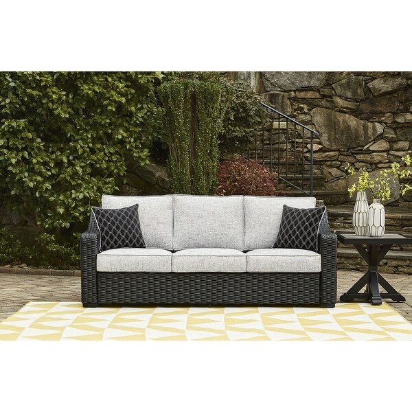 Sienna Eucalyptus Wood and Rope 81" Outdoor Patio Sofa with Gray