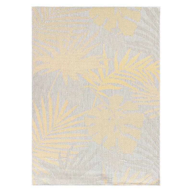 Contemporary Tropical Leaves Indoor/Outdoor Flatweave Waterproof Backyard Patio Area Rug