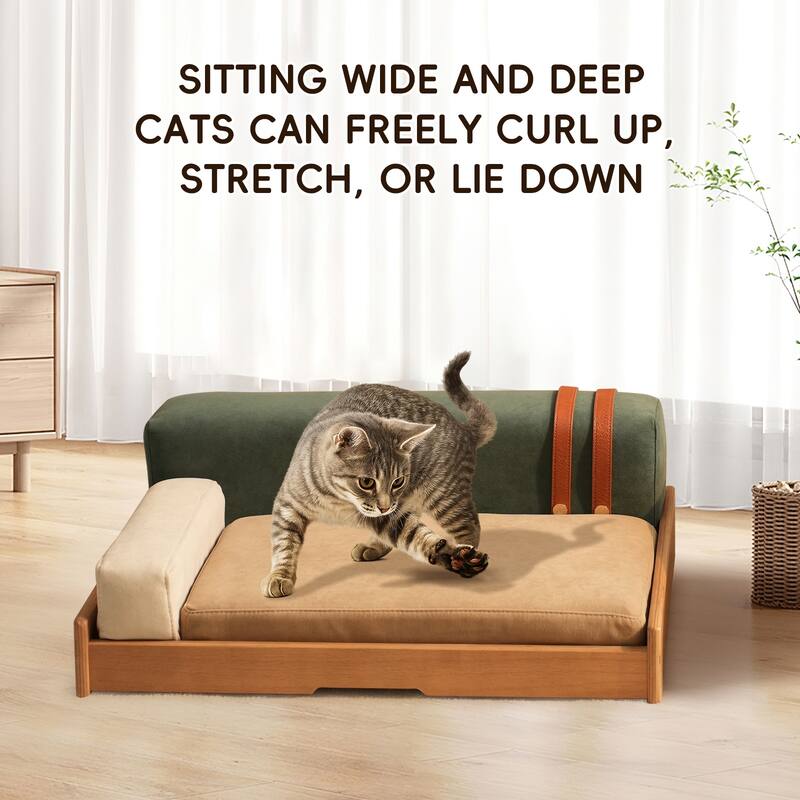 Modern Wooden Pet Bed for Cats & Dogs, Oak Veneer, Scratch-Resistant Fabric, Removable Cushion