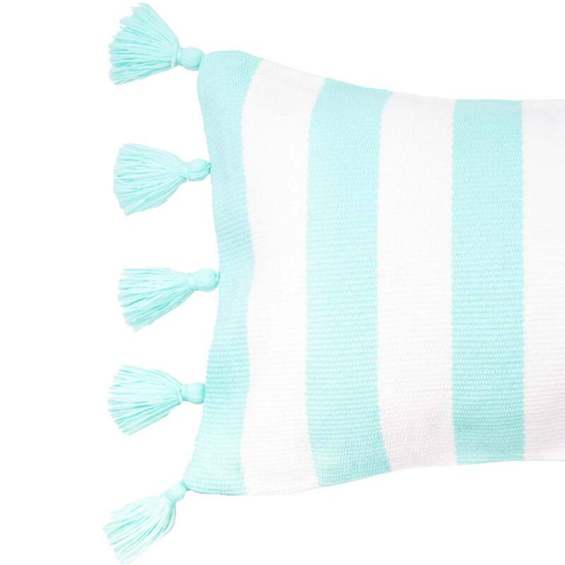 Cabana Aqua Stripes Tassels Pillow
